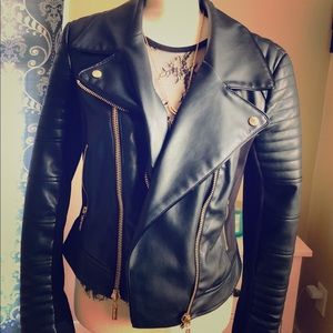 Faux Leather Jacket with gold zipper